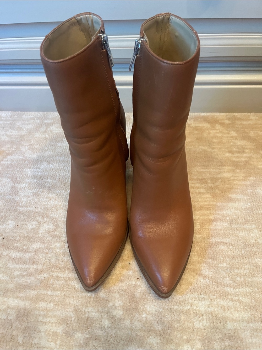 Nine West Tan Pointed Toe Ankle Booties with Side Zipper